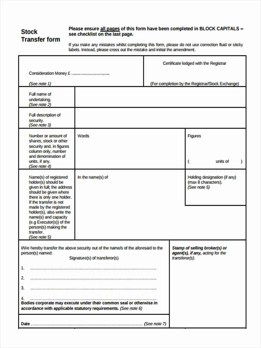 FREE 8 Standard Transfer Forms In PDF Ms Word Excel