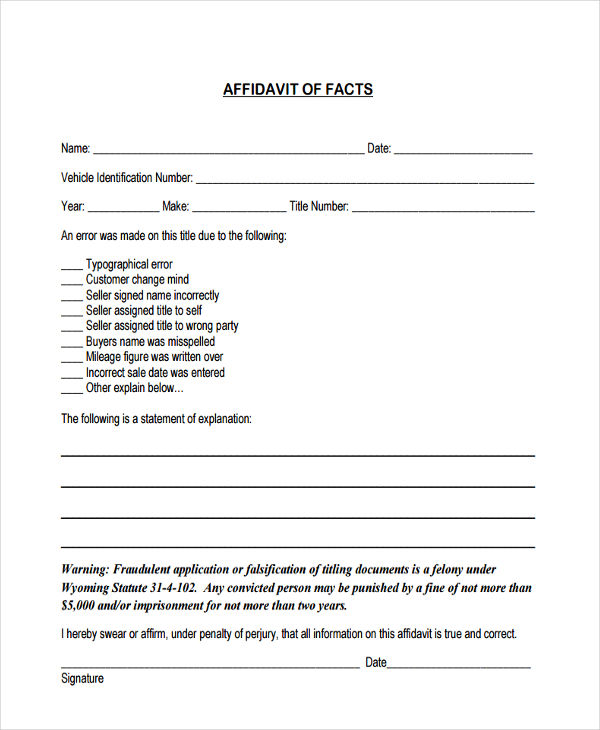 affidavit-of-fact-template