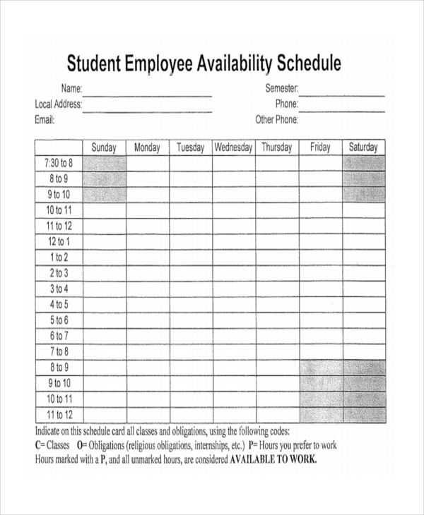 student employee schedule