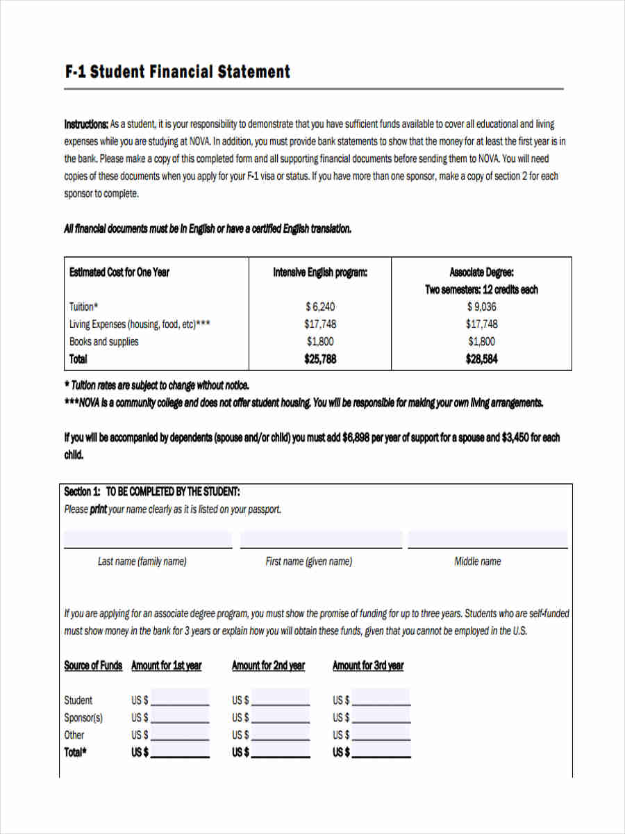 student financial statement