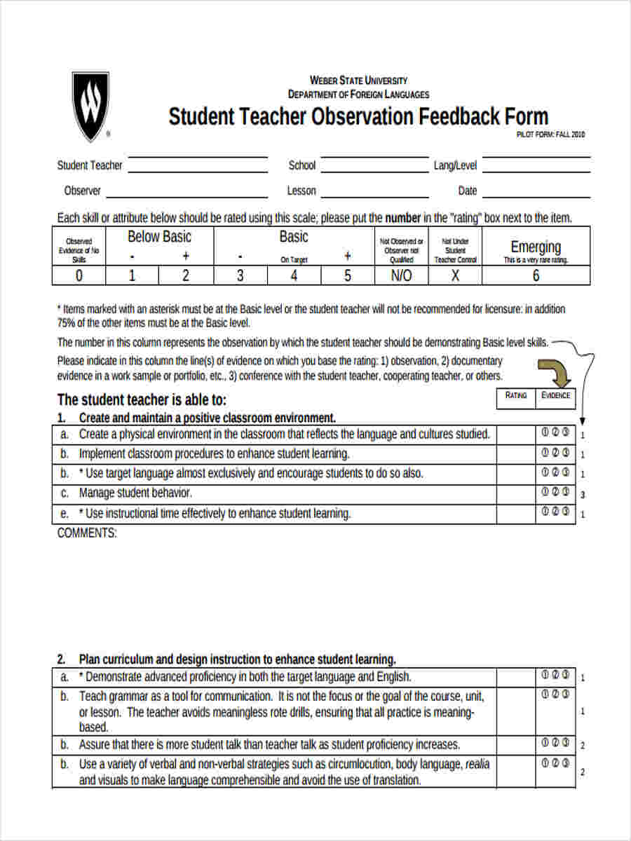 Lesson Observation Feedback Examples