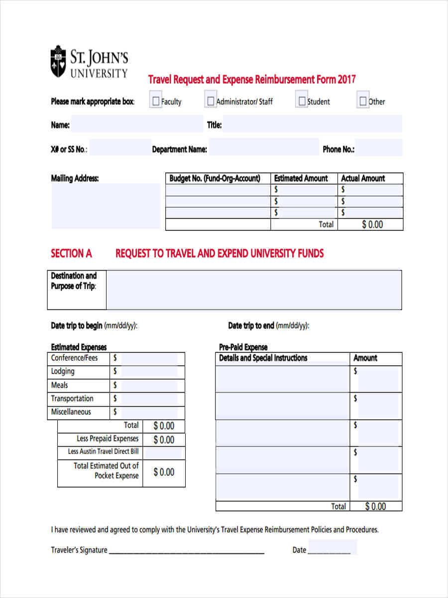 FREE 6+ Sample Student Reimbursement Forms in MS Word | PDF | Excel