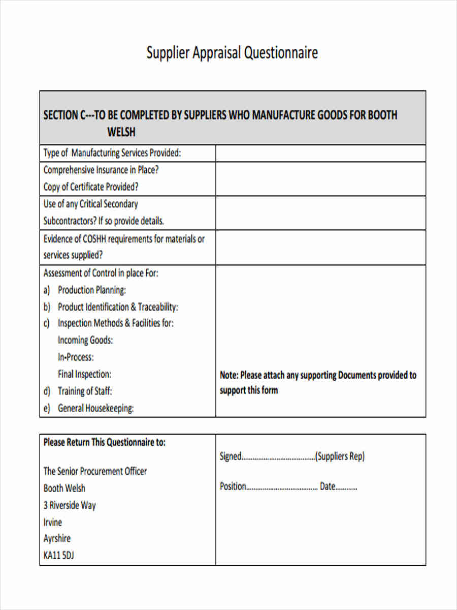 FREE 13  Supplier Questionnaire Forms in PDF Ms Word Excel