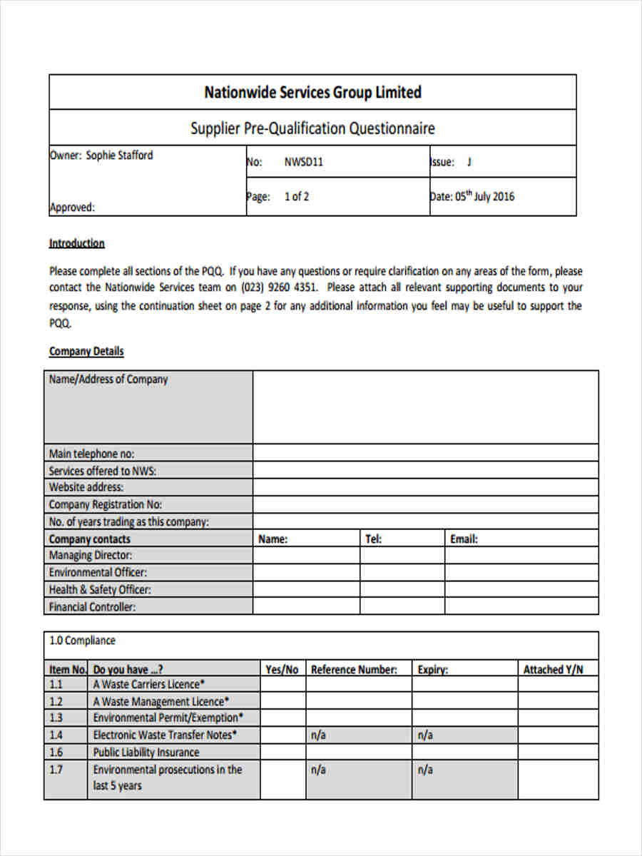 FREE 13+ Supplier Questionnaire Forms in PDF Ms Word Excel