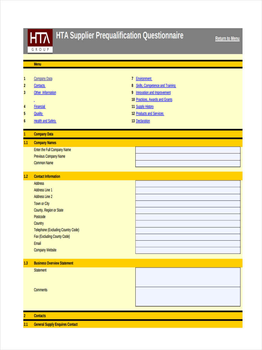 FREE 11+ Sample Supplier Questionnaire Forms in MS Word PDF
