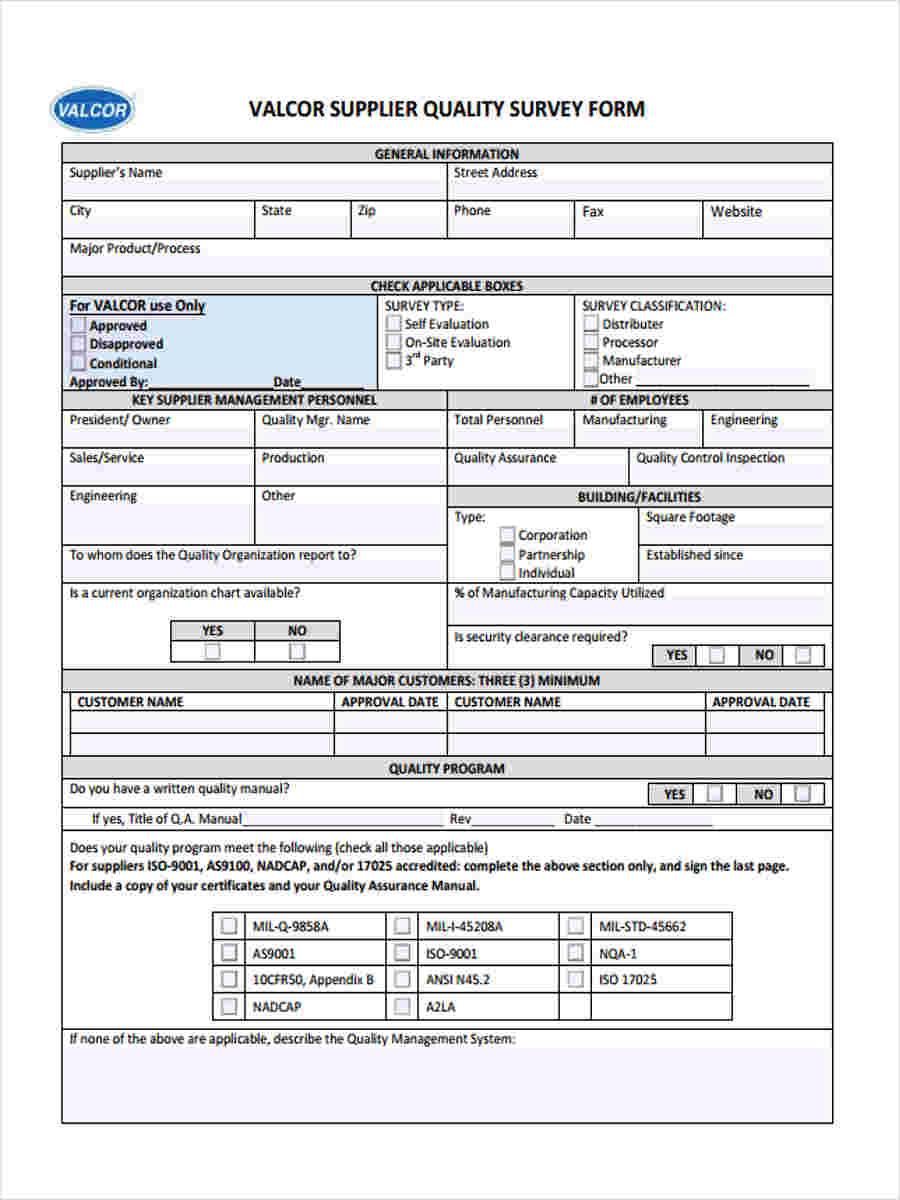 supplier quality questionnaire