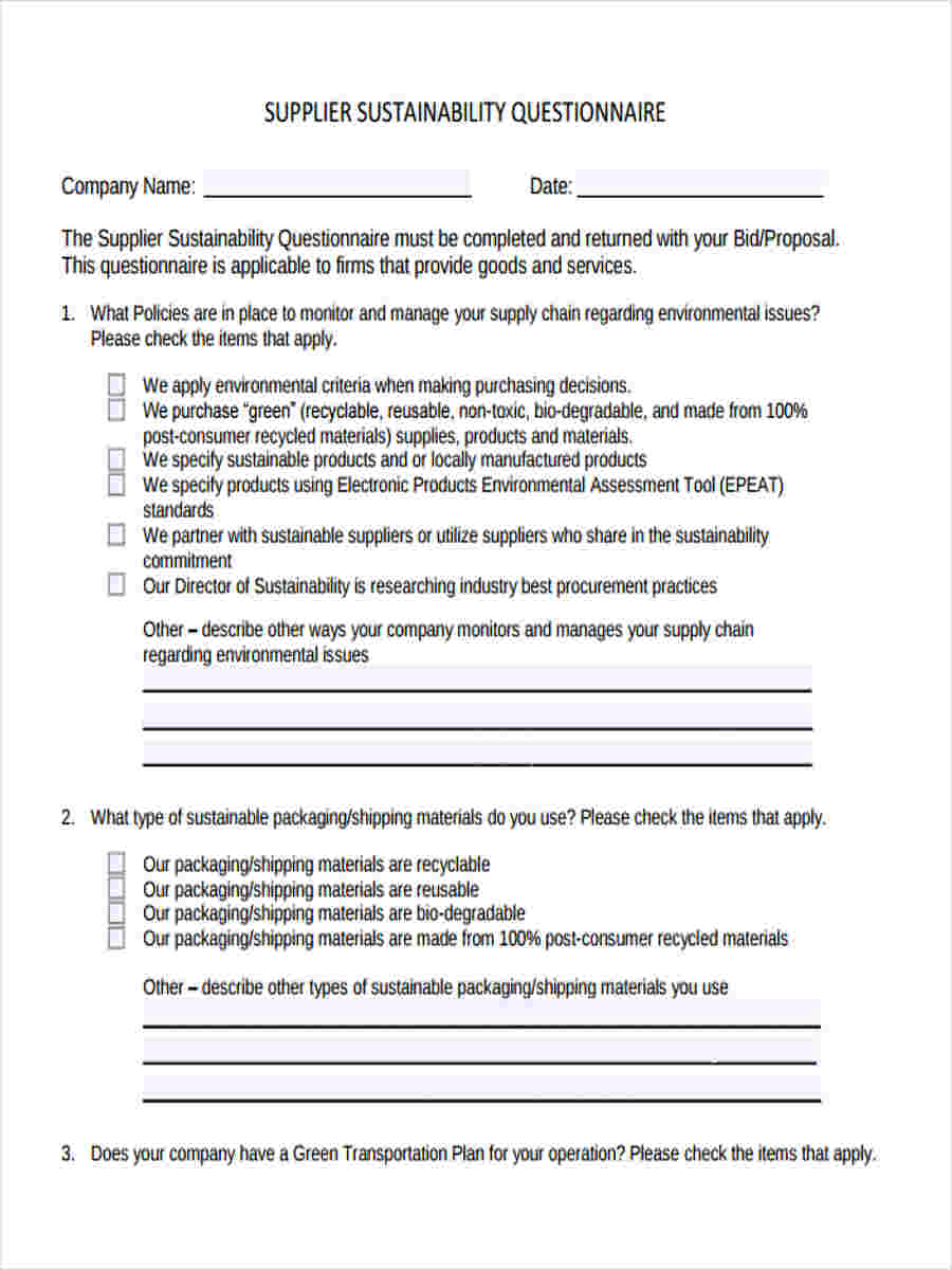 supplier sustainability form