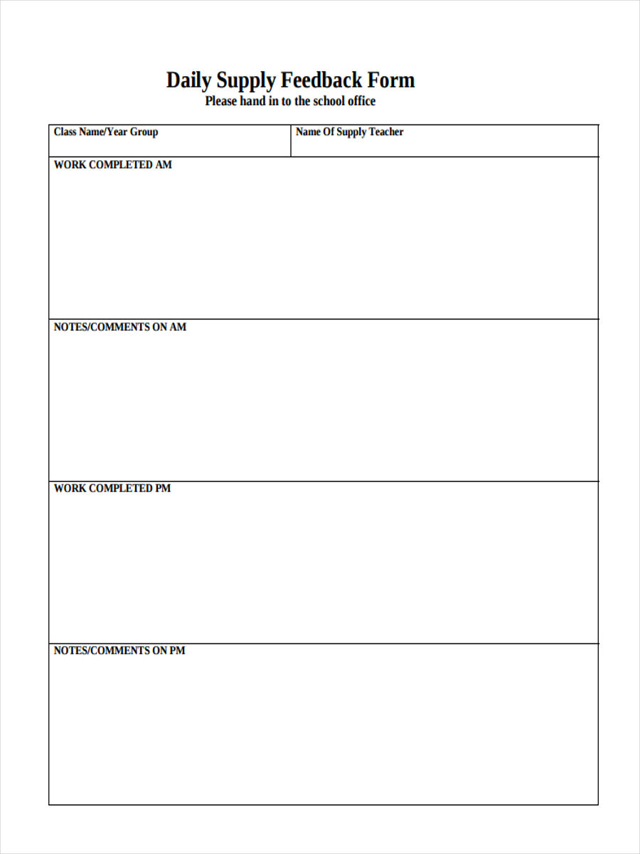 supply teacher feedback form