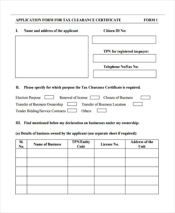 tax clearance application