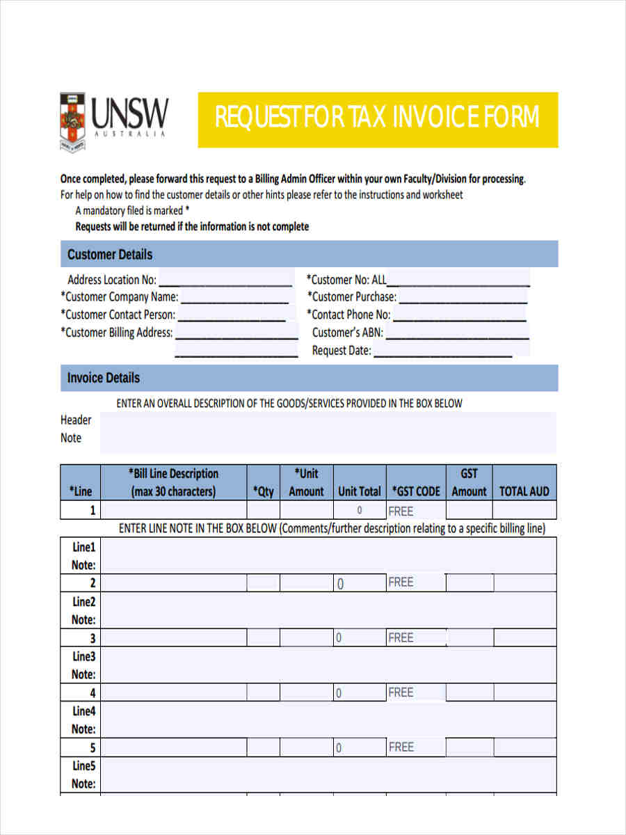 tax invoice request form
