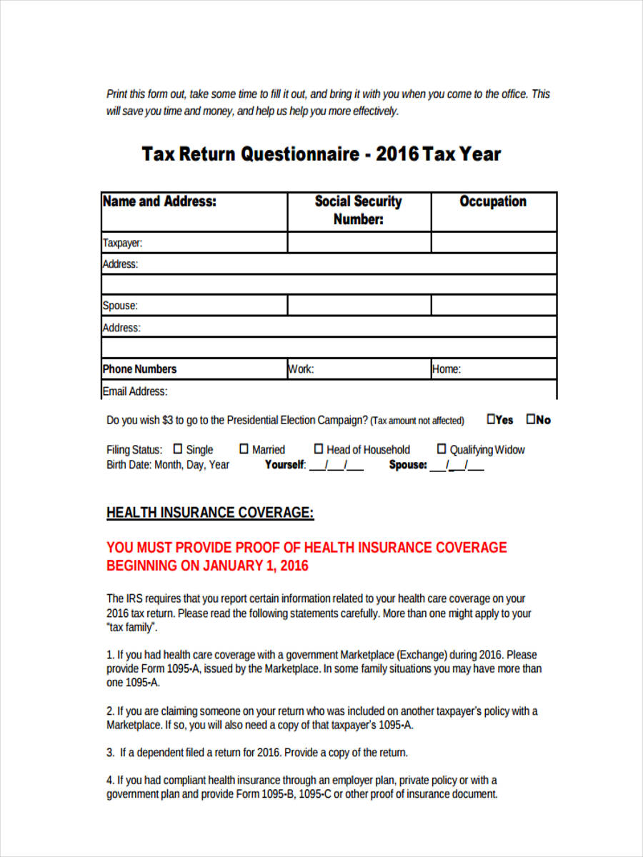 tax return questionnaire