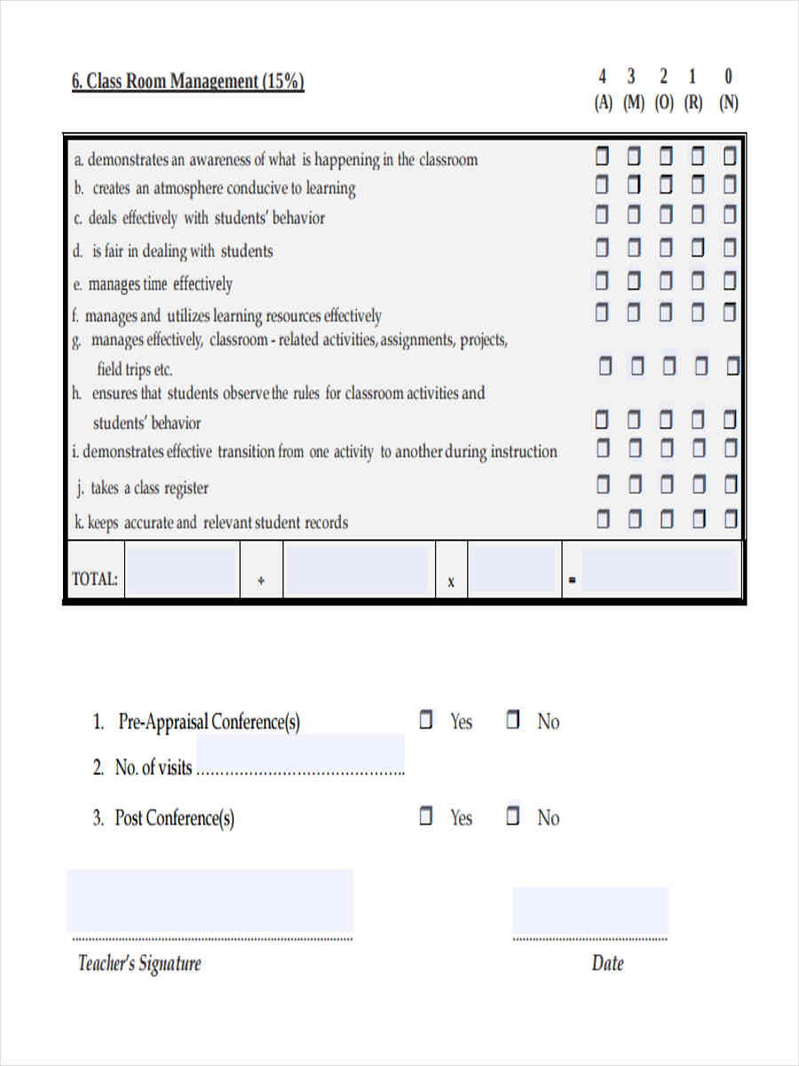teacher appraisal feedback form