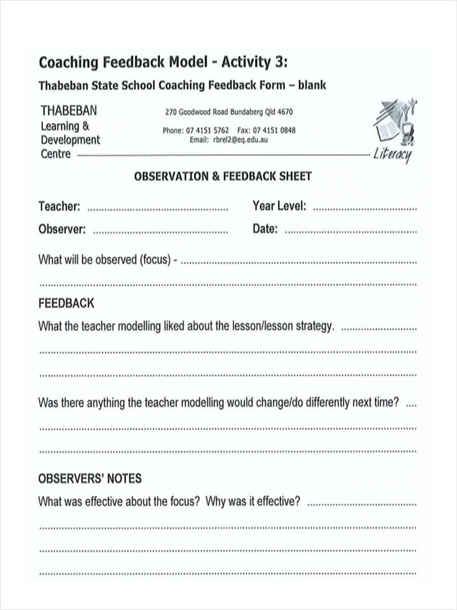 teacher coaching feedback form