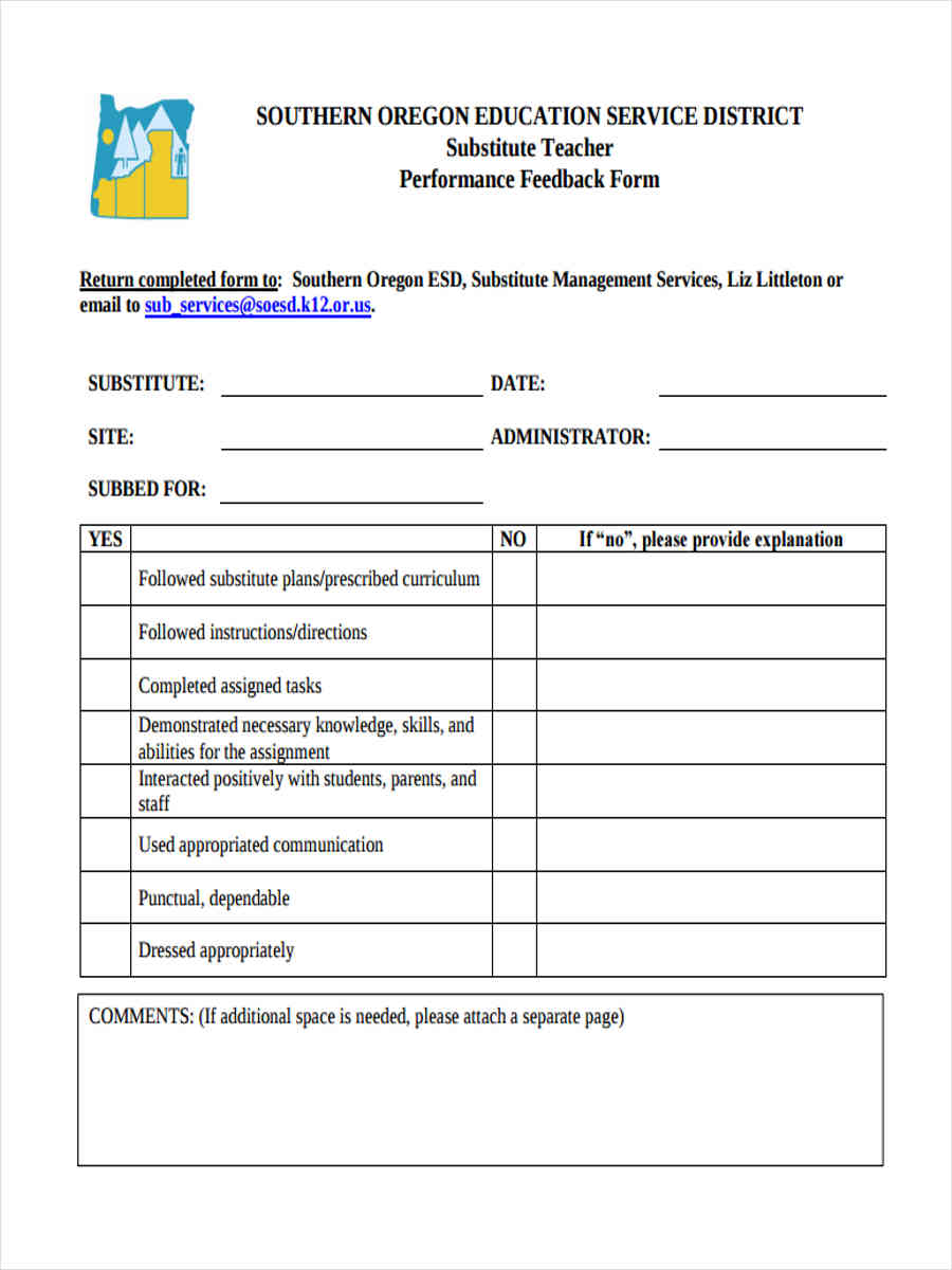 teacher performance feedback form