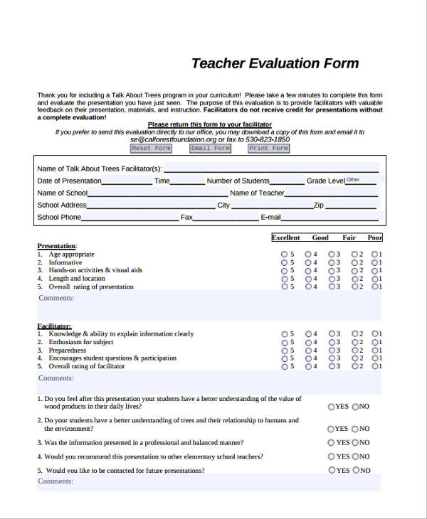 teacher presentation evaluation form