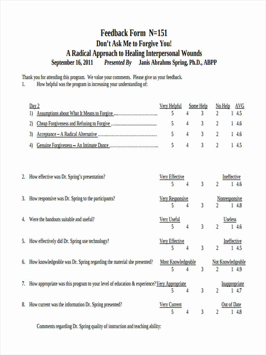 teacher presentation feedback form