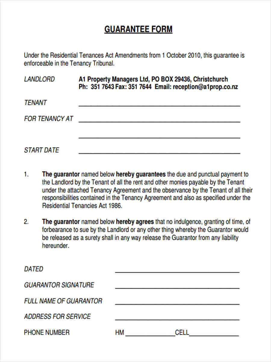 Job Guarantor Form Sample Form Template Collection