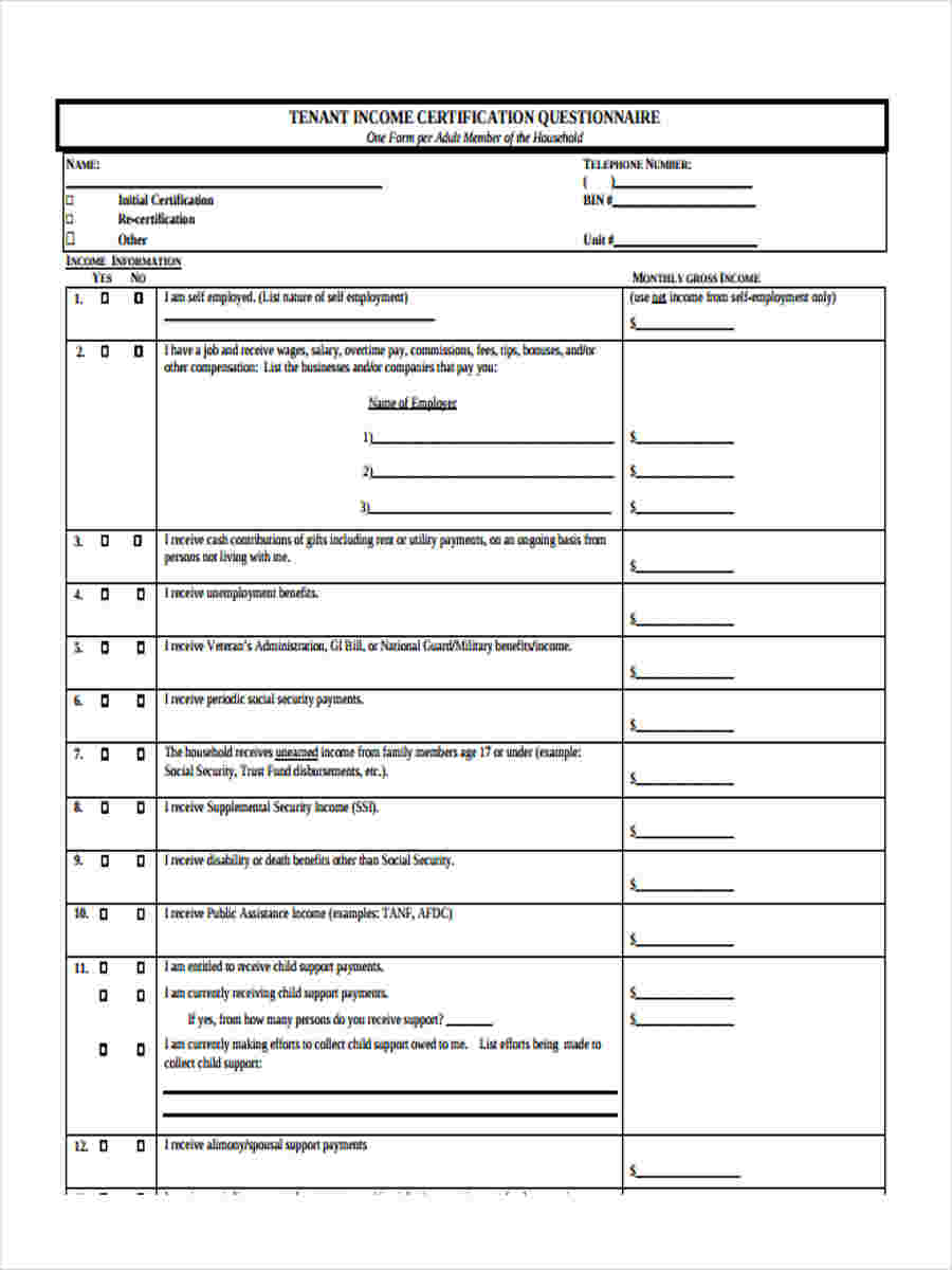 tenant income certification