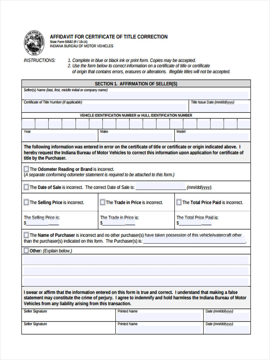 FREE 11+ Correction Affidavit Form Samples, PDF, MS Word, Google Docs