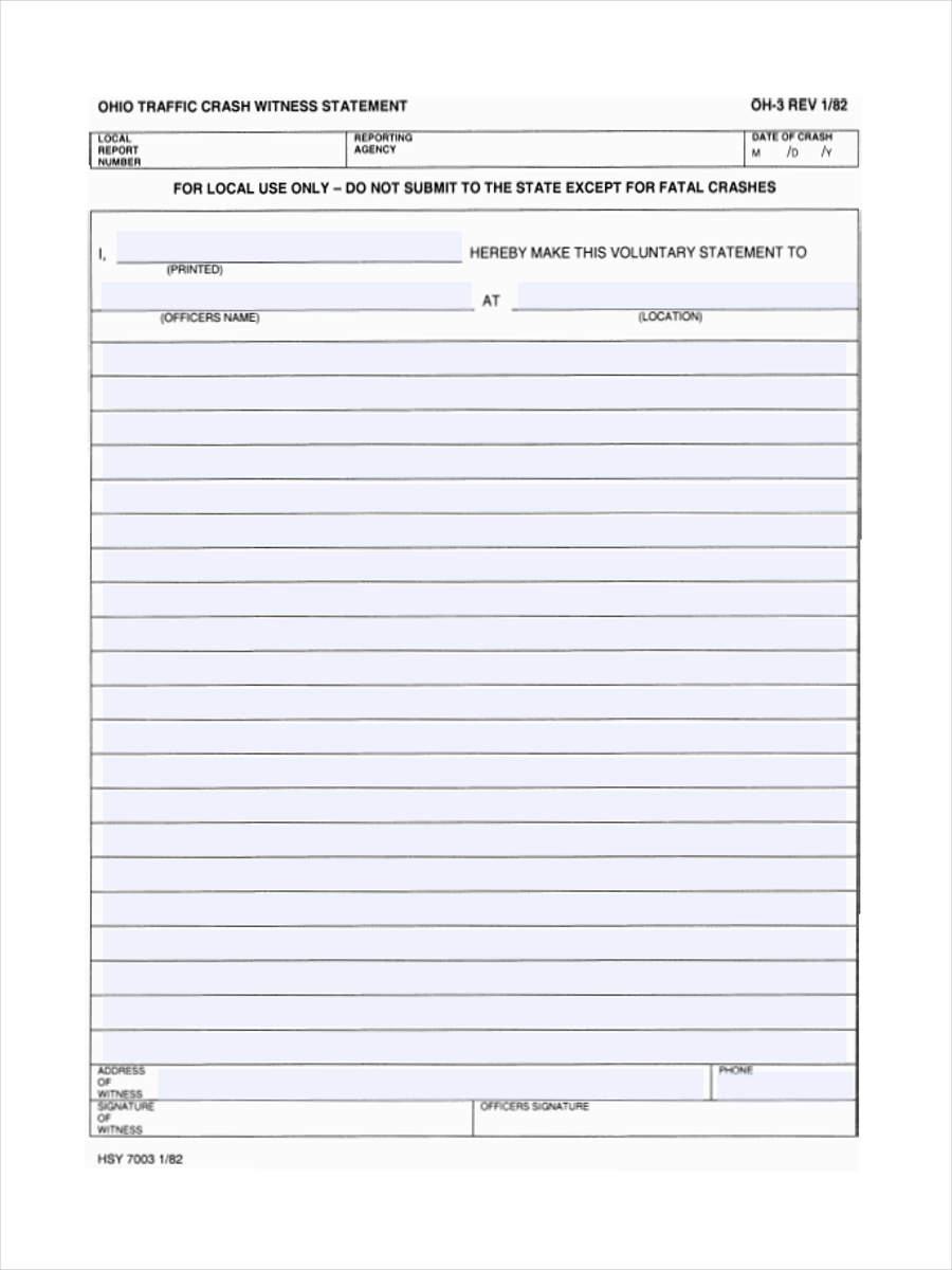 car accident witness statement template