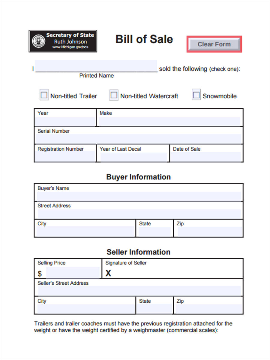 FREE 6+ Sample Trailer Bill of Sale Forms in PDF