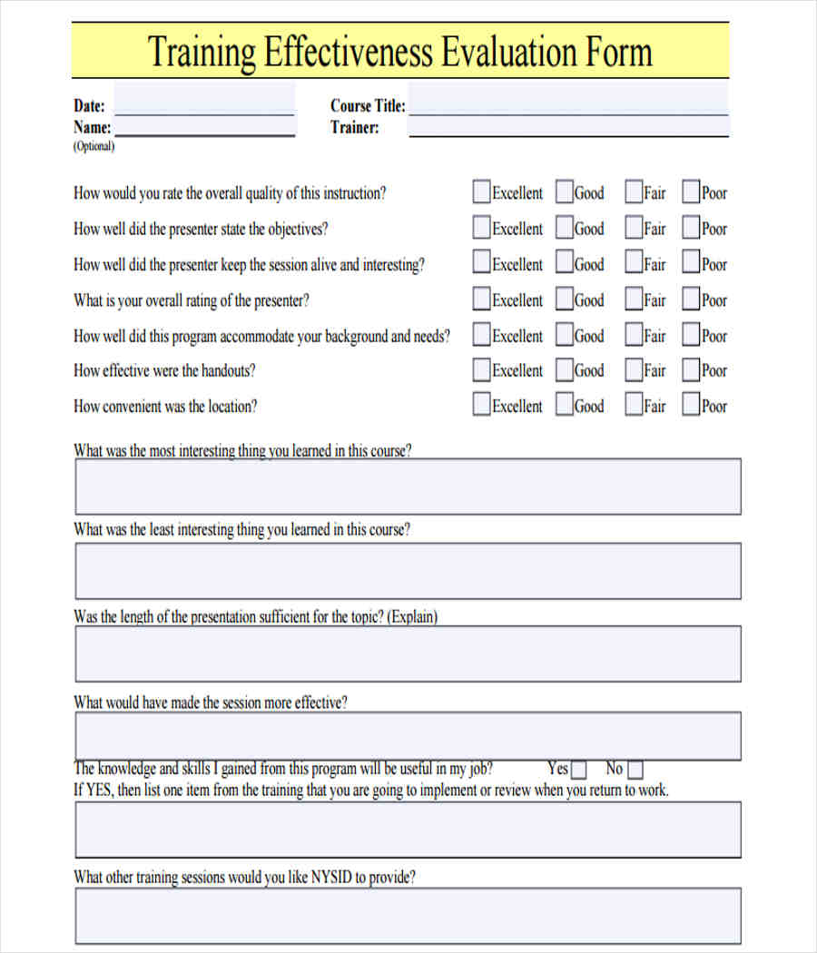 FREE 7 Training Review Forms In PDF MS Word