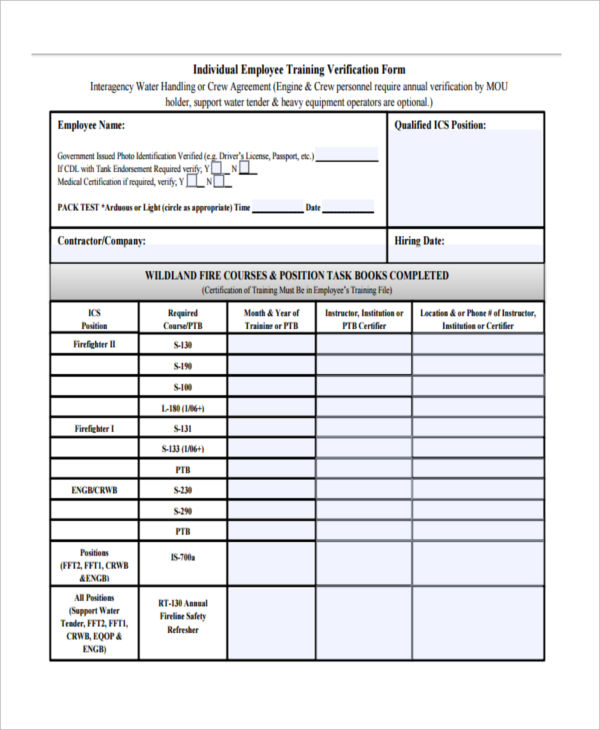 training employment verification