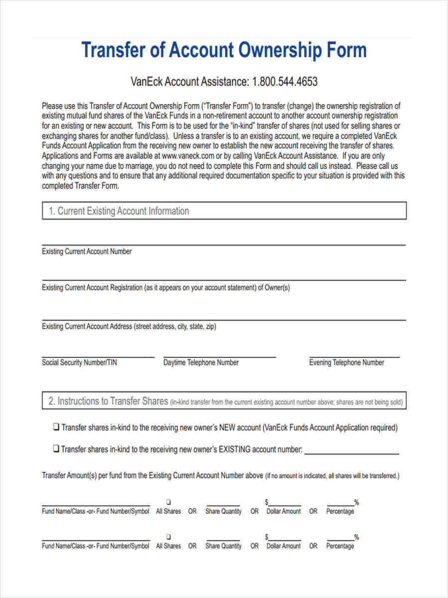 Account owner. Form to transfer. Transfer of ownership. Share transfer form.