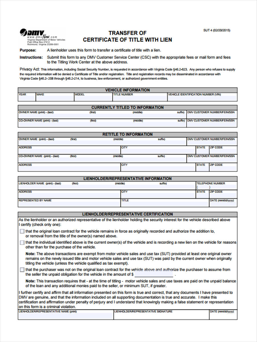 Title Transfer Form Printable 2307