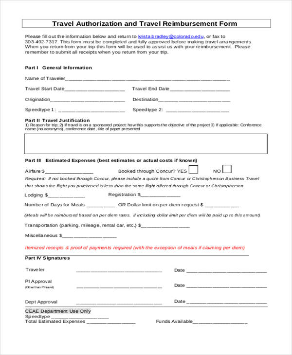 FREE 13+ Travel Reimbursement Forms in PDF Ms Word Excel