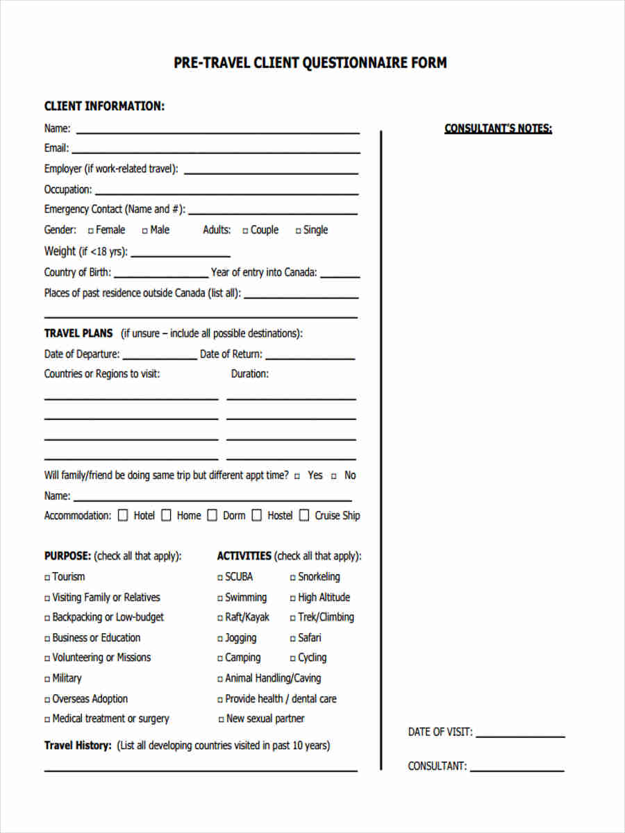 travel agent consultation form