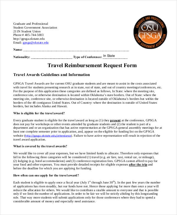 FREE 13+ Travel Reimbursement Forms in PDF Ms Word Excel