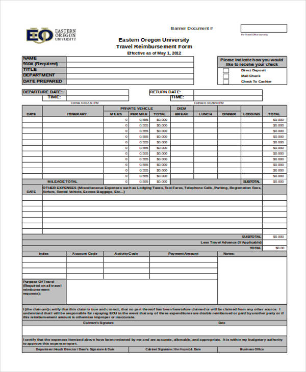 FREE 13+ Travel Reimbursement Forms in PDF Ms Word Excel