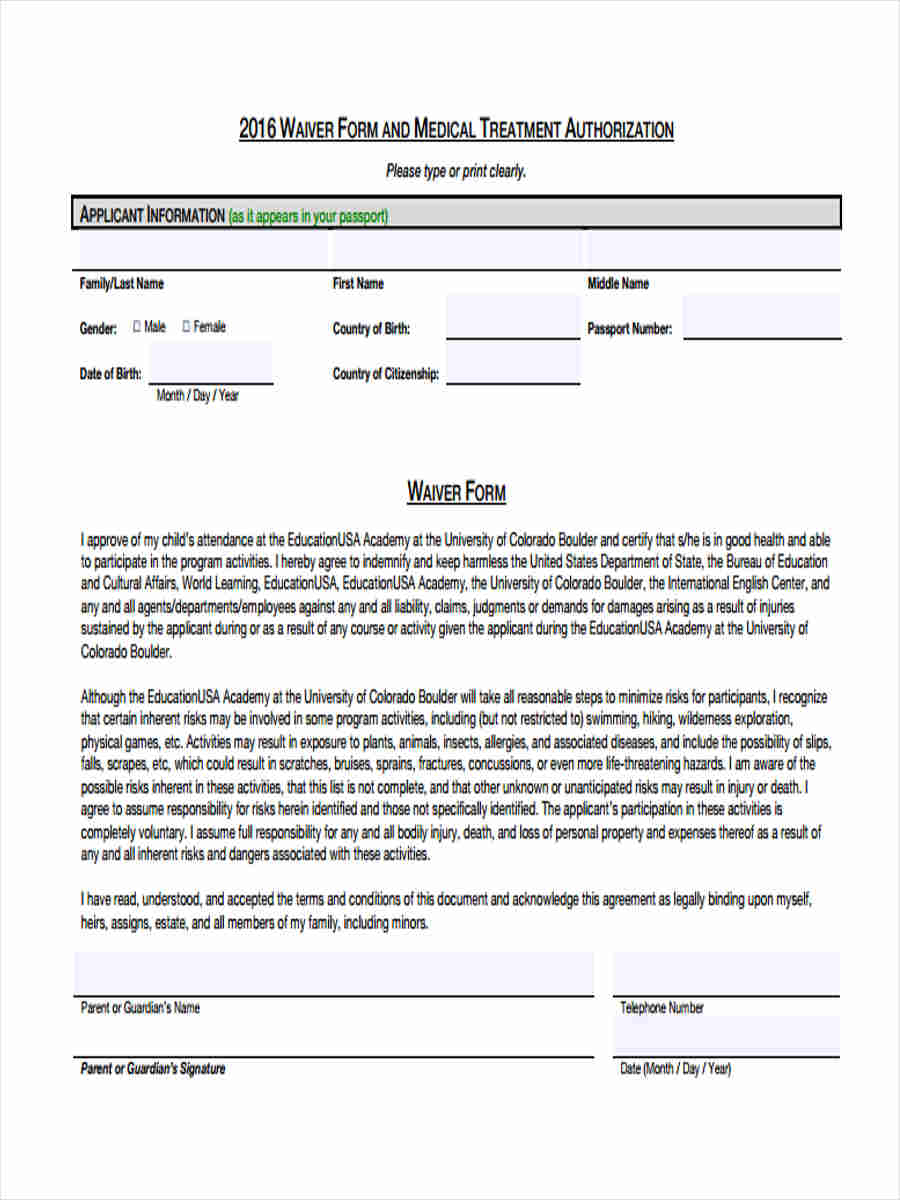treatment waiver form