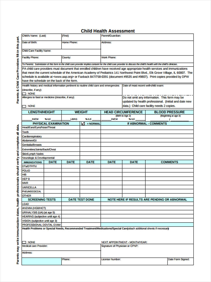 FREE 4+ Sample Child Assessment Forms in MS Word PDF