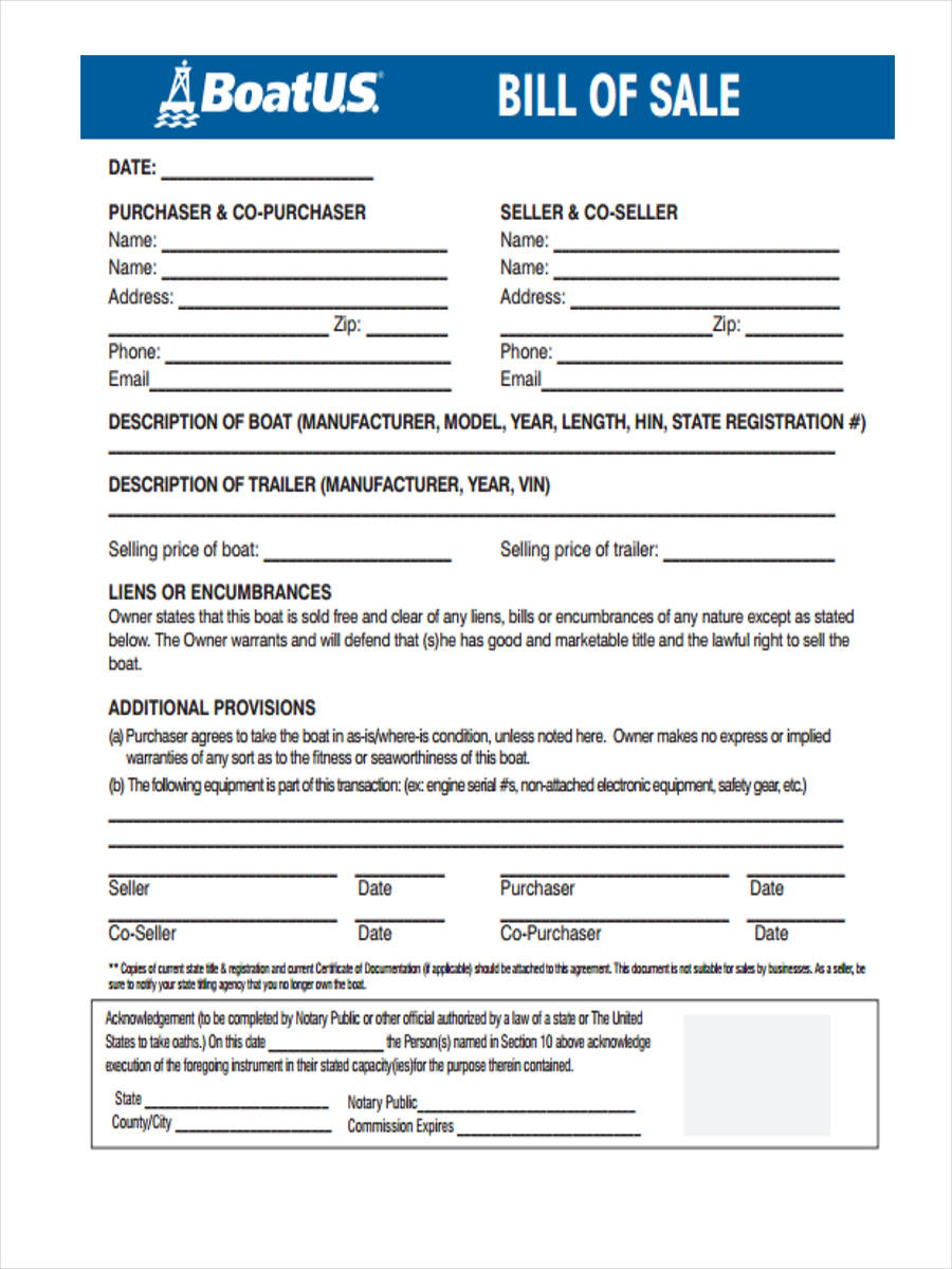 Printable Bill Of Sale For Boat
