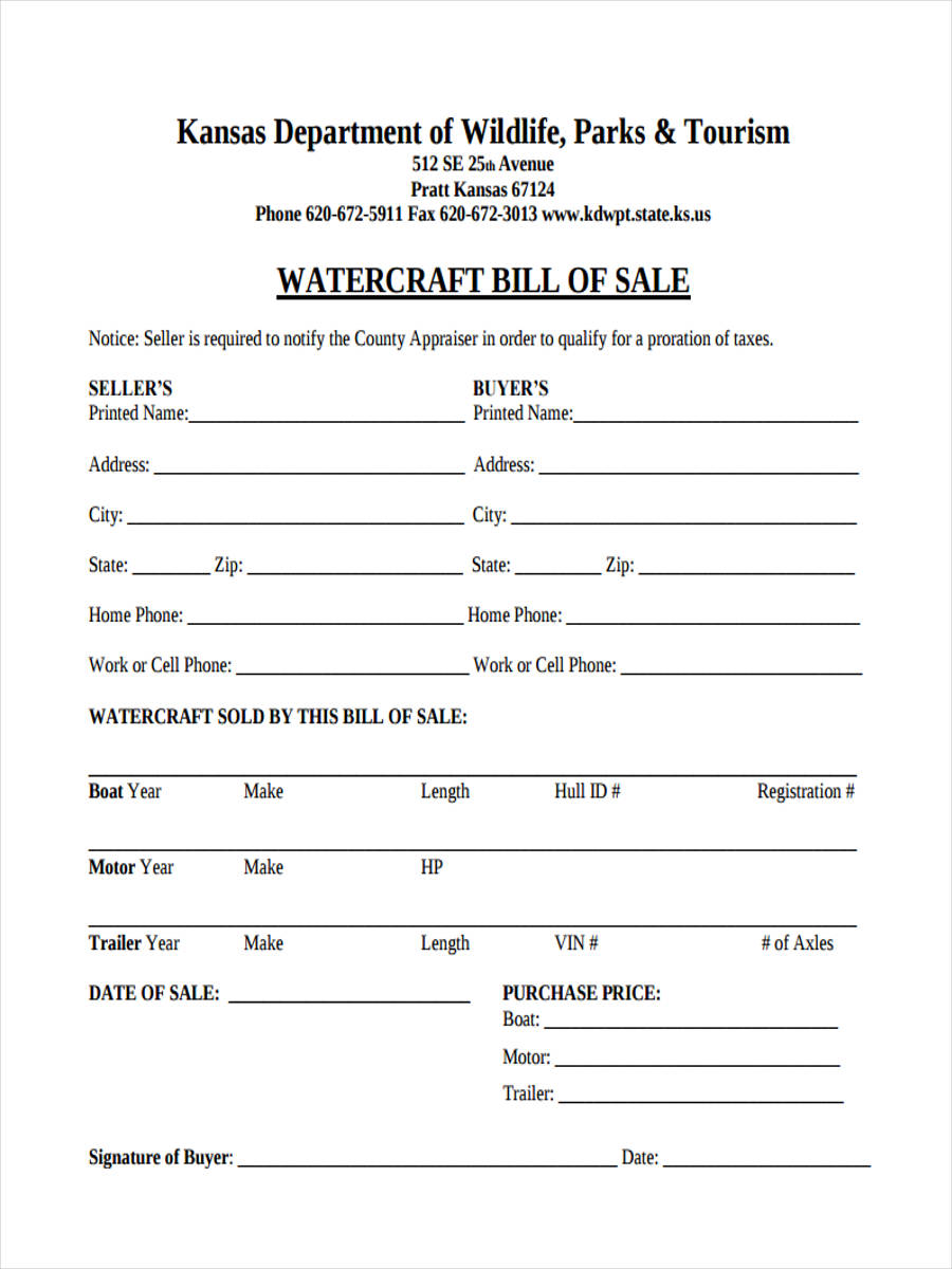 Free 7 Boat Bill Of Sale Forms In Pdf Ms Word