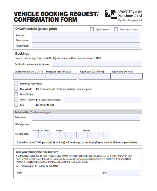 FREE 15+ Booking Confirmation Form Samples, PDF, MS Word, Google Docs