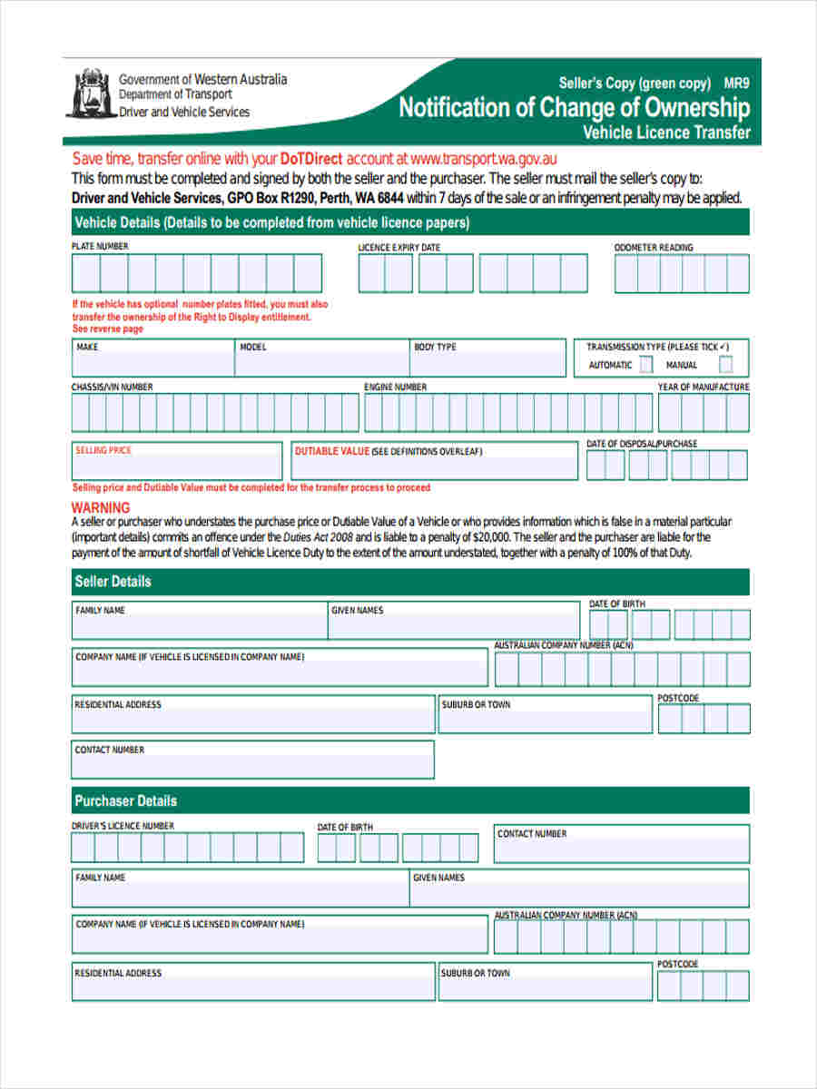 FREE 7+ Ownership Transfer Forms in PDF