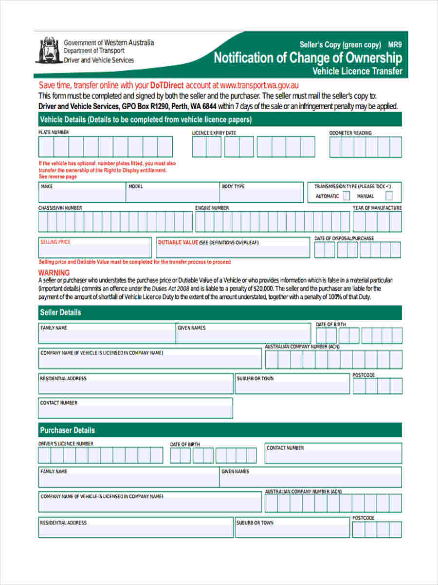 Forms For Transfer Of Vehicle Ownership