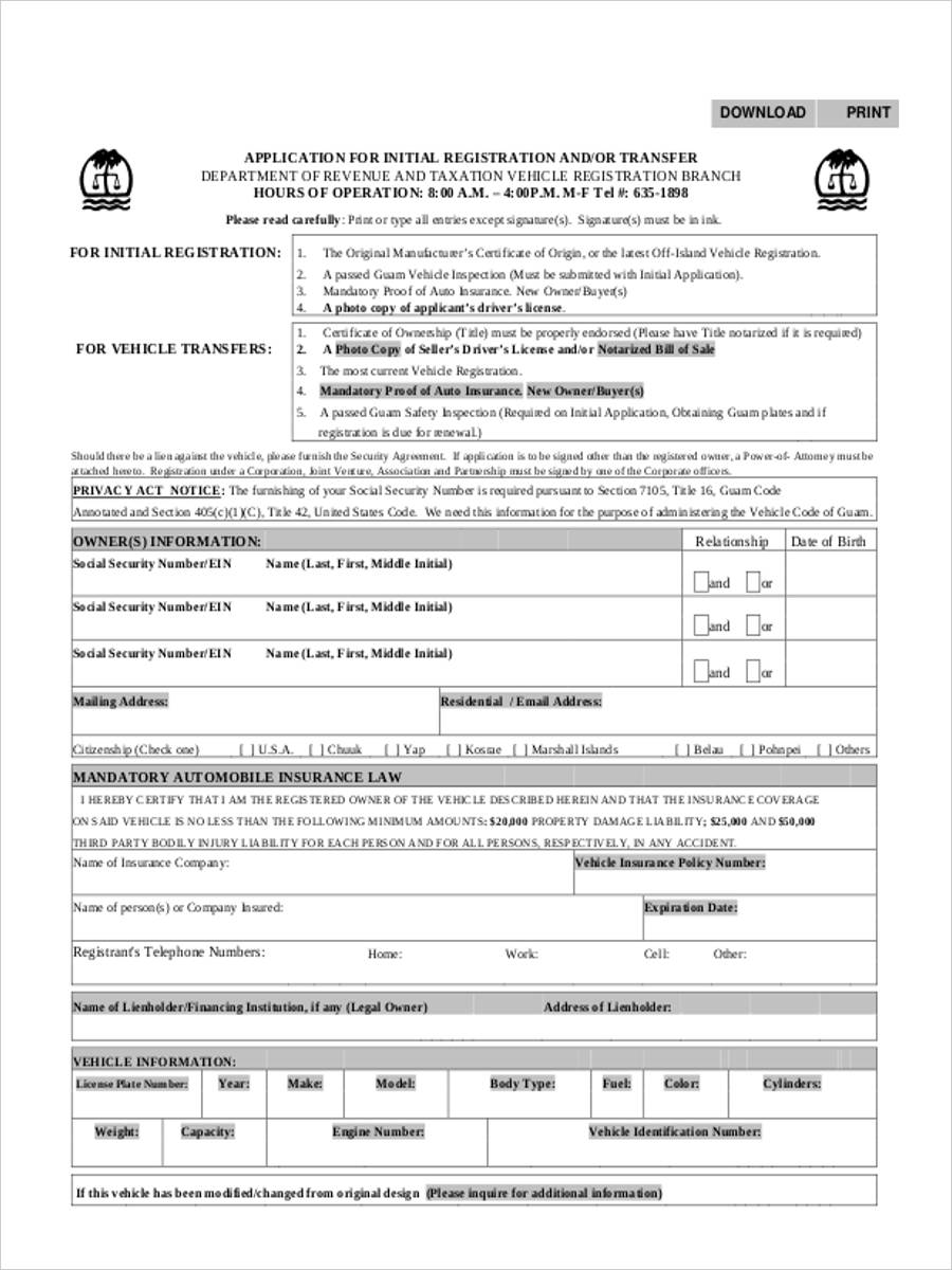 vehicle registration form