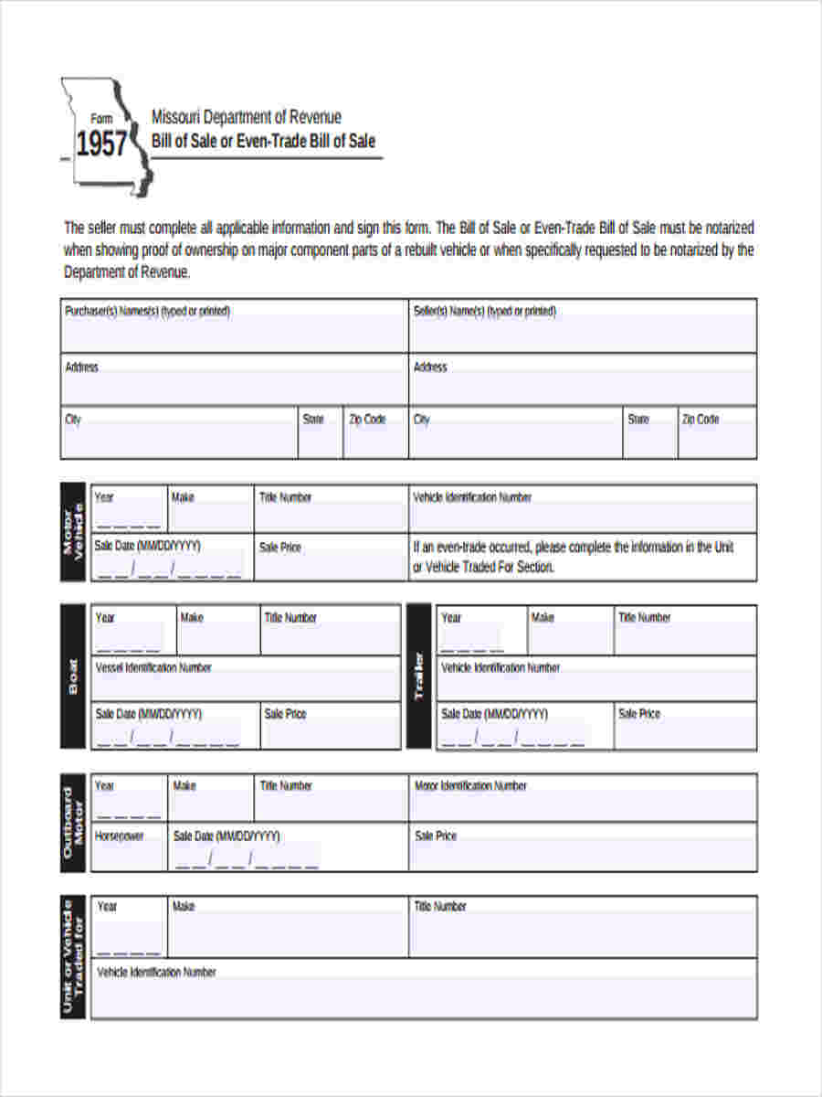 FREE 6 Vehicle Bill Of Sale Forms In PDF