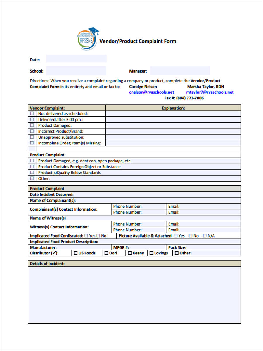 vendor product complaint