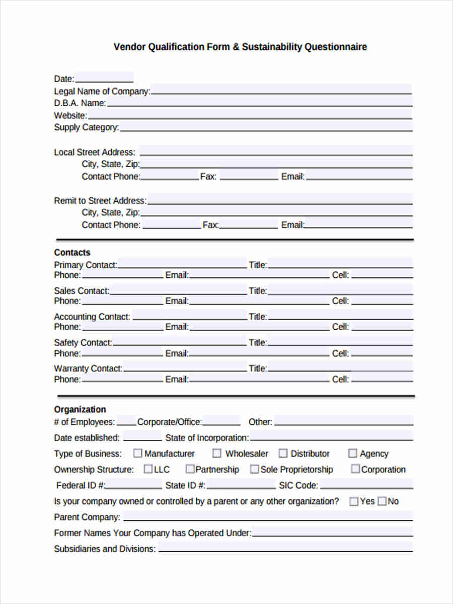 FREE 9+ Sample Vendor Questionnaire Forms in PDF | Excel