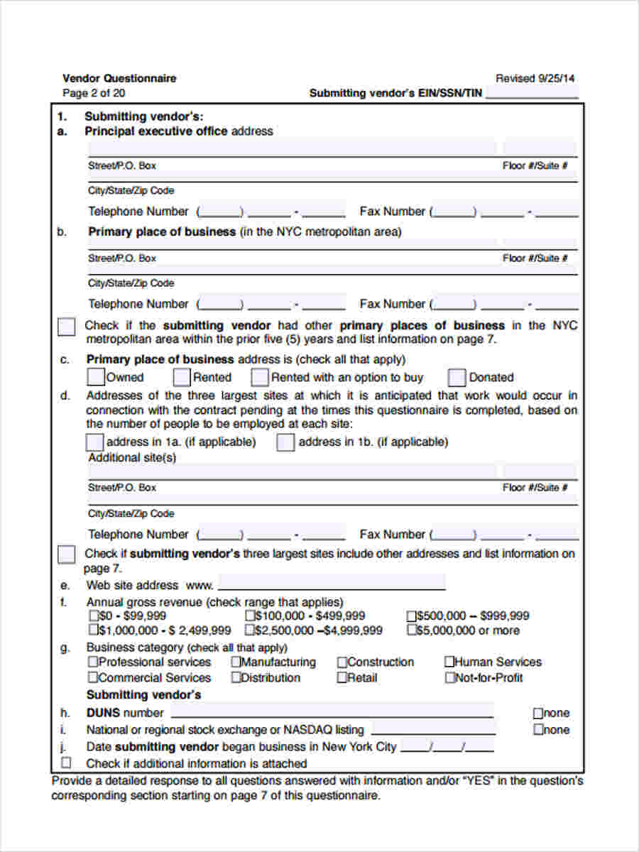 vendor questionnaire form in pdf