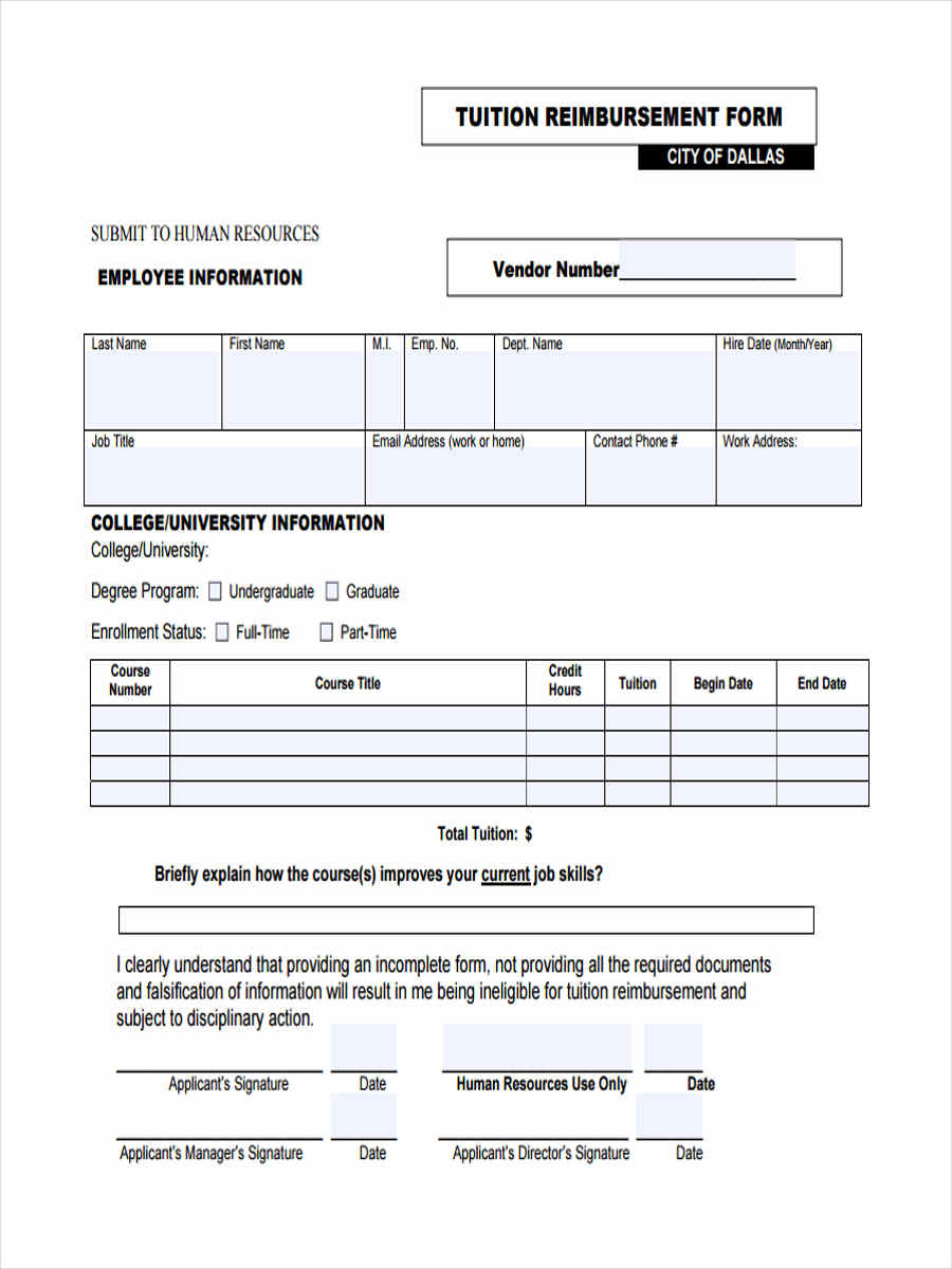 FREE 9+ Tuition Reimbursement Forms in PDF
