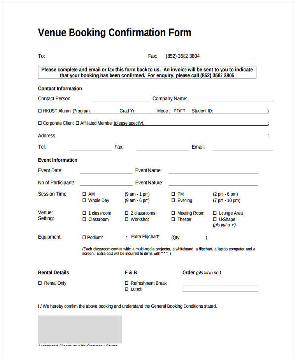 Free 11 Booking Confirmation Forms In Pdf Ms Word 0788