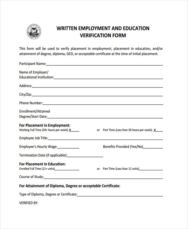 Education Verification Form For Employment   Employment Form