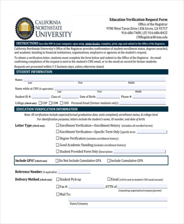 FREE 9 Education Verification Forms In PDF Ms Word free-9-education-verification-forms-in-pdf-ms-word