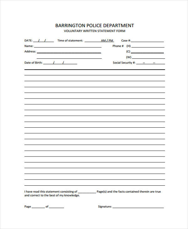 FREE 8 Voluntary Statement Forms In MS Word PDF